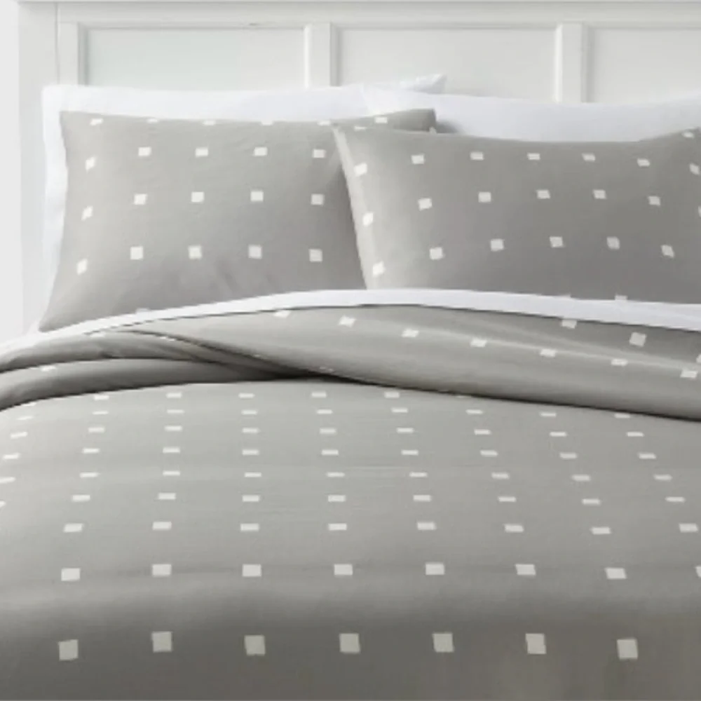 Room Essentials Cotton Blend Gray & White Twin/Twin XL Duvet Cover & Sham Set